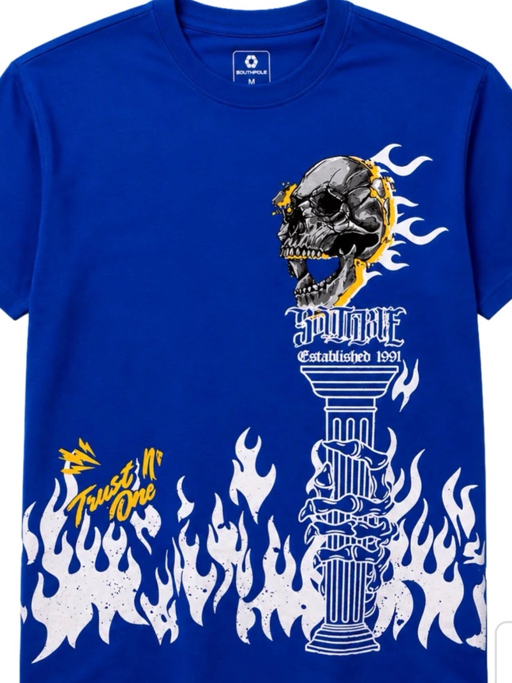 South Pole Royal Blue Short Sleeve Tee with Skull & Flame Graphic